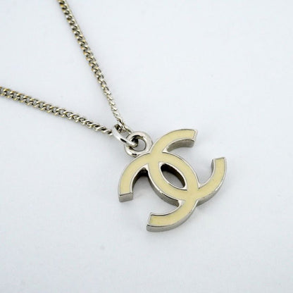 Chanel Necklace Coco Mark Metal Silver White Ladies