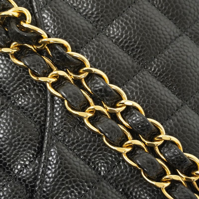 Chanel Shoulder Bag Matelasse Caviar Skin Black Gold Hardware Women
