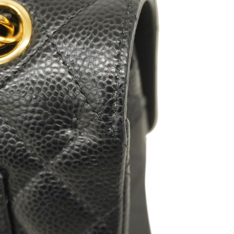 Chanel Shoulder Bag Matelasse Caviar Skin Black Gold Hardware Women