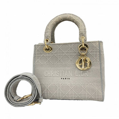 Christian Dior Handbag Lady D Light Canvas Gray Gold Hardware 2way Bag Ladies