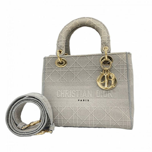 Christian Dior Handbag Lady D Light Canvas Gray Gold Hardware 2way Bag Ladies