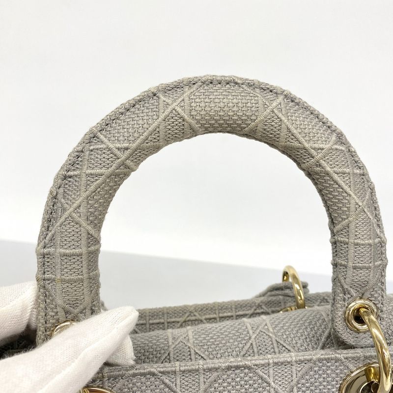 Christian Dior Handbag Lady D Light Canvas Gray Gold Hardware 2way Bag Ladies