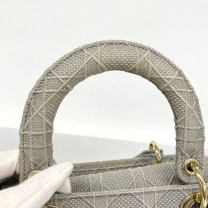 Christian Dior Handbag Lady D Light Canvas Gray Gold Hardware 2way Bag Ladies