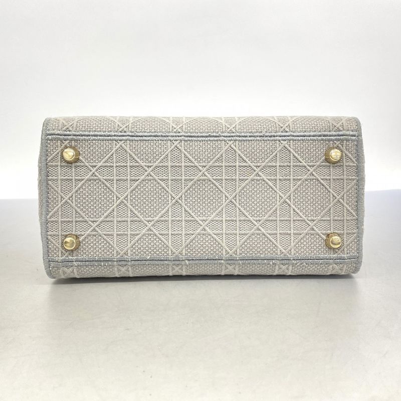 Christian Dior Handbag Lady D Light Canvas Gray Gold Hardware 2way Bag Ladies