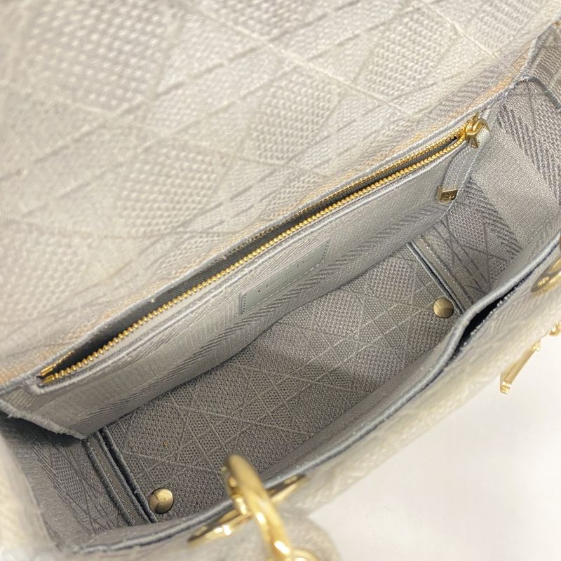 Christian Dior Handbag Lady D Light Canvas Gray Gold Hardware 2way Bag Ladies
