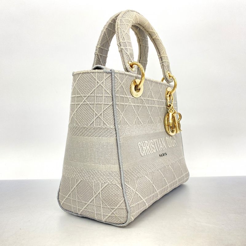 Christian Dior Handbag Lady D Light Canvas Gray Gold Hardware 2way Bag Ladies
