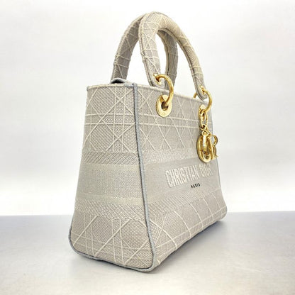 Christian Dior Handbag Lady D Light Canvas Gray Gold Hardware 2way Bag Ladies