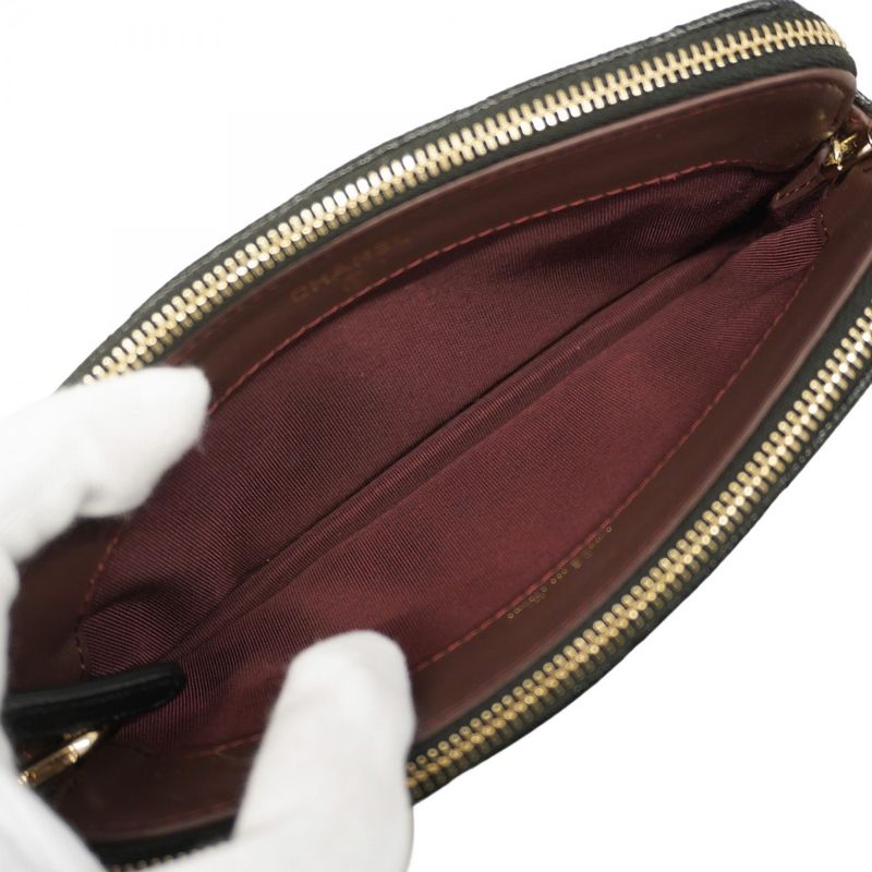 Chanel Shoulder Wallet Matelasse Caviar Skin Black Chien Pan Gold Hardware