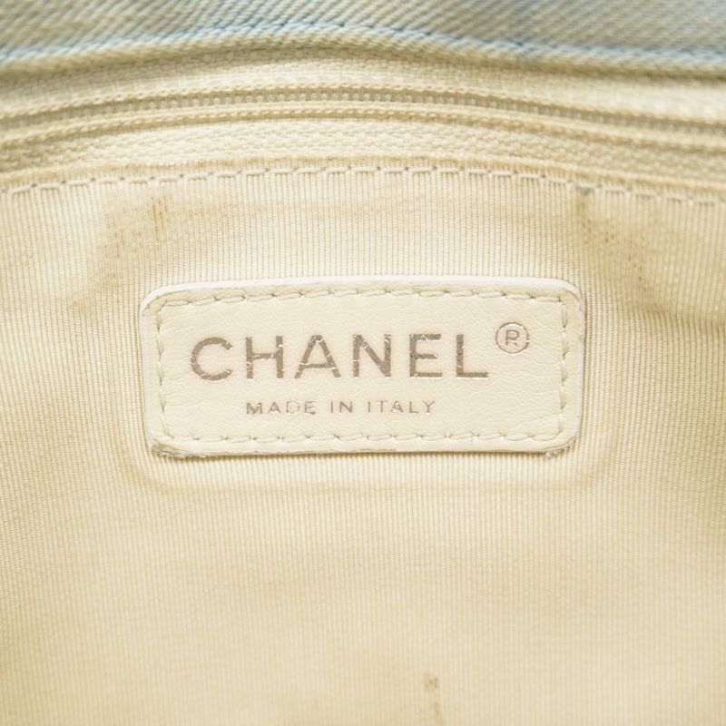 Chanel Shoulder Bag Matelasse Denim Blue Brown Silver Hardware Women's