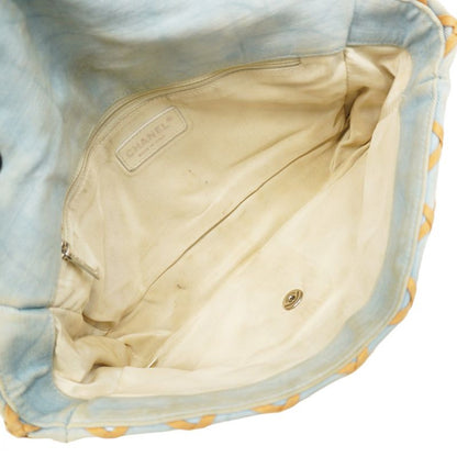 Chanel Shoulder Bag Matelasse Denim Blue Brown Silver Hardware Women's