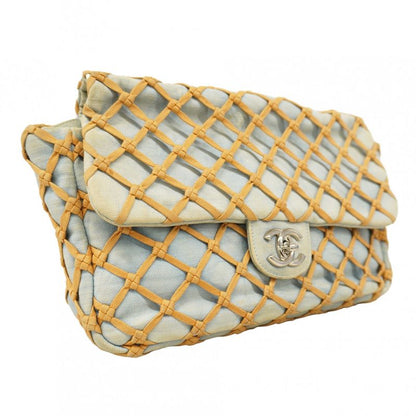 Chanel Shoulder Bag Matelasse Denim Blue Brown Silver Hardware Women's