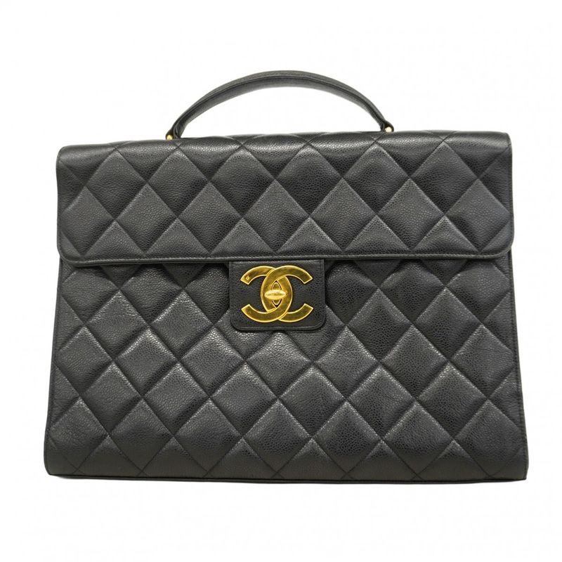 Chanel Briefcase Big Matelasse Caviar Skin Black Gold Hardware Men Women Unisex