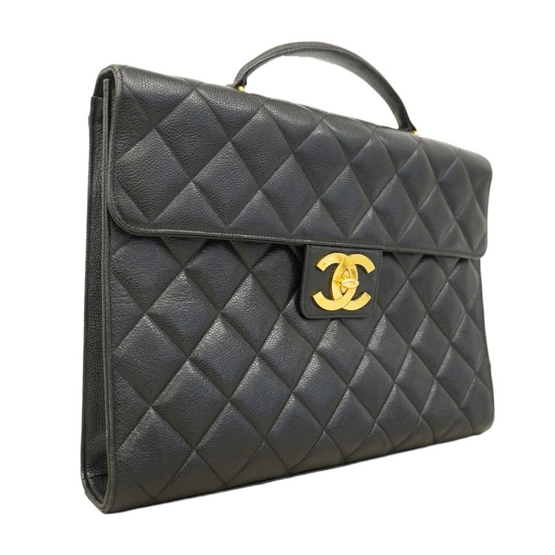 Chanel Briefcase Big Matelasse Caviar Skin Black Gold Hardware Men Women Unisex
