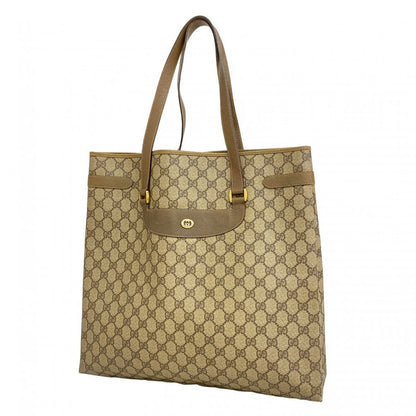 Gucci Tote Bag GG Supreme 39 02 061 PVC Beige Brown Gold Silver Hardware Ladies