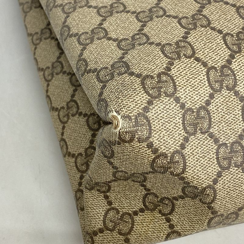Gucci Tote Bag GG Supreme 39 02 061 PVC Beige Brown Gold Silver Hardware Ladies