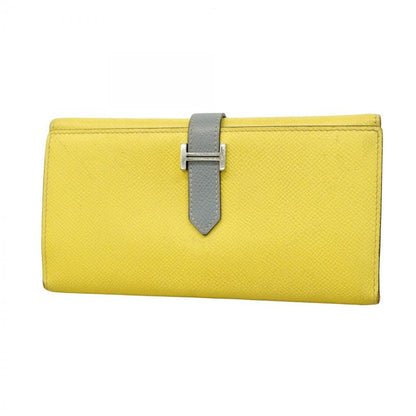 Hermes Trifold Long Wallet Bearn Dupri Verso Vaux Epson Soufflé Blue Run Silver