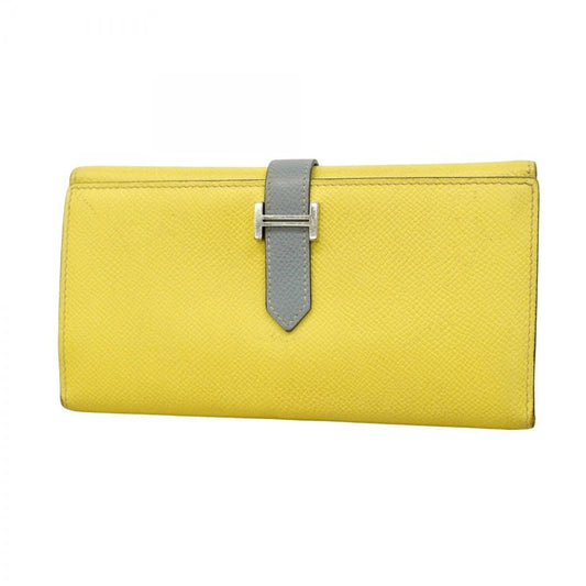 Hermes Trifold Long Wallet Bearn Dupri Verso Vaux Epson Soufflé Blue Run Silver