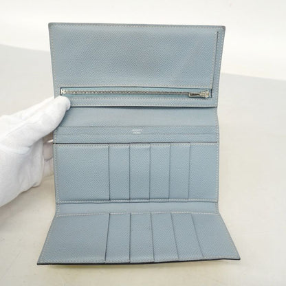 Hermes Trifold Long Wallet Bearn Dupri Verso Vaux Epson Soufflé Blue Run Silver