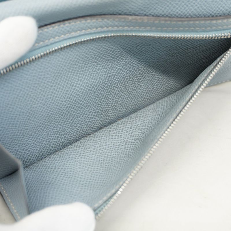 Hermes Trifold Long Wallet Bearn Dupri Verso Vaux Epson Soufflé Blue Run Silver