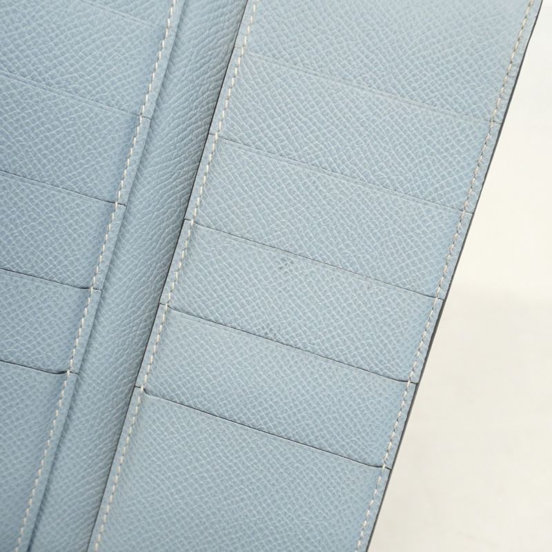 Hermes Trifold Long Wallet Bearn Dupri Verso Vaux Epson Soufflé Blue Run Silver