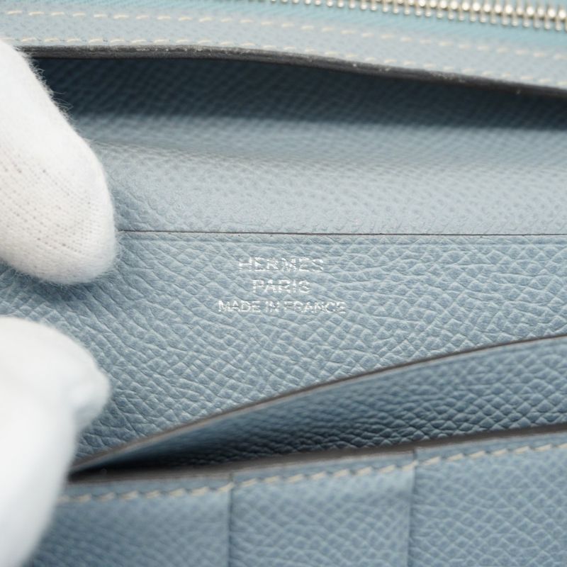 Hermes Trifold Long Wallet Bearn Dupri Verso Vaux Epson Soufflé Blue Run Silver