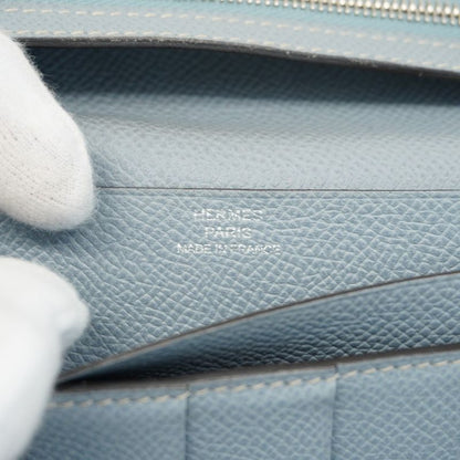 Hermes Trifold Long Wallet Bearn Dupri Verso Vaux Epson Soufflé Blue Run Silver