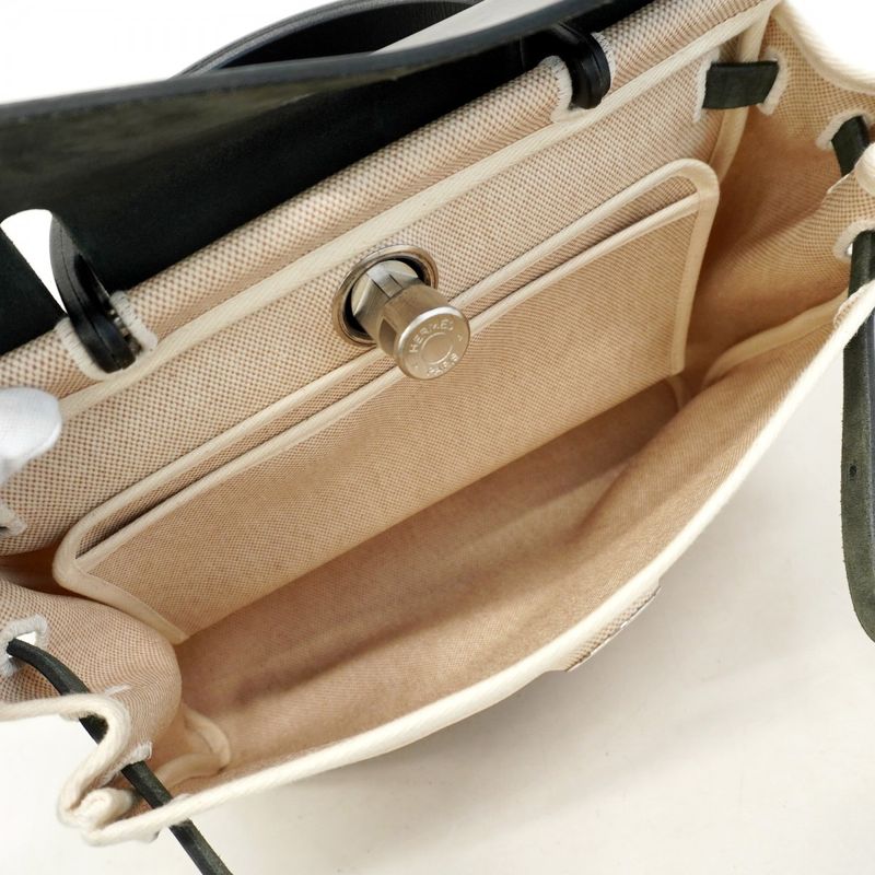 Hermes Handbag Herbag Her Bag PM Toile Ash Black Silver Hardware D Engraved