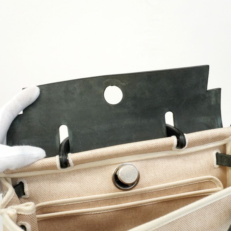 Hermes Handbag Herbag Her Bag PM Toile Ash Black Silver Hardware D Engraved