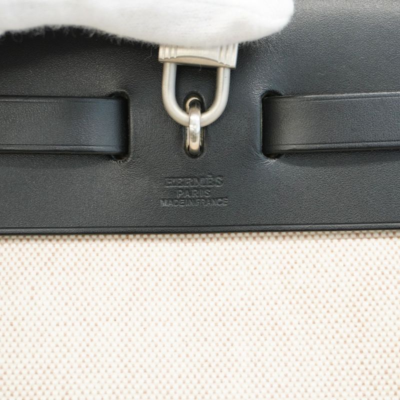 Hermes Handbag Herbag Her Bag PM Toile Ash Black Silver Hardware D Engraved