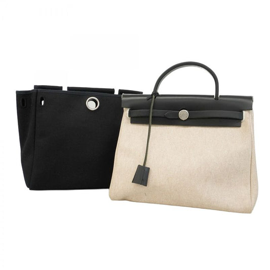 Hermes Handbag Herbag Her Bag PM Toile Ash Black Silver Hardware D Engraved