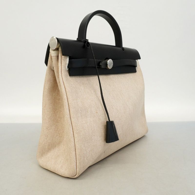 Hermes Handbag Herbag Her Bag PM Toile Ash Black Silver Hardware D Engraved