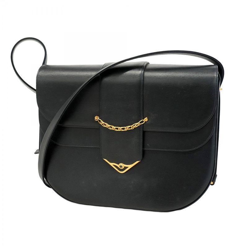 Cartier Shoulder Bag Sapphire Leather Black Gold Hardware Ladies