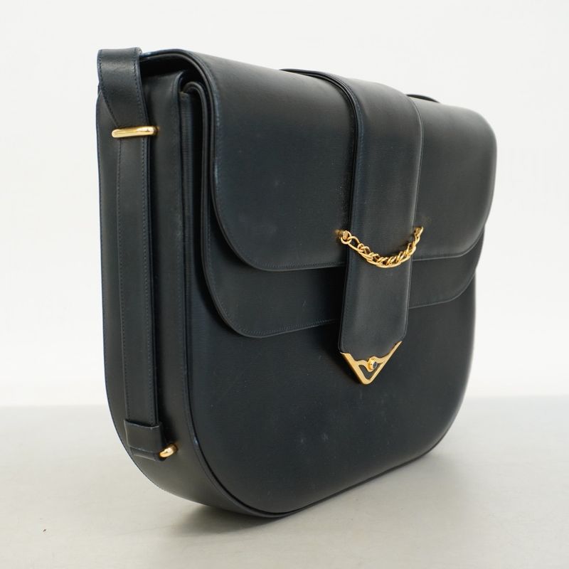 Cartier Shoulder Bag Sapphire Leather Black Gold Hardware Ladies