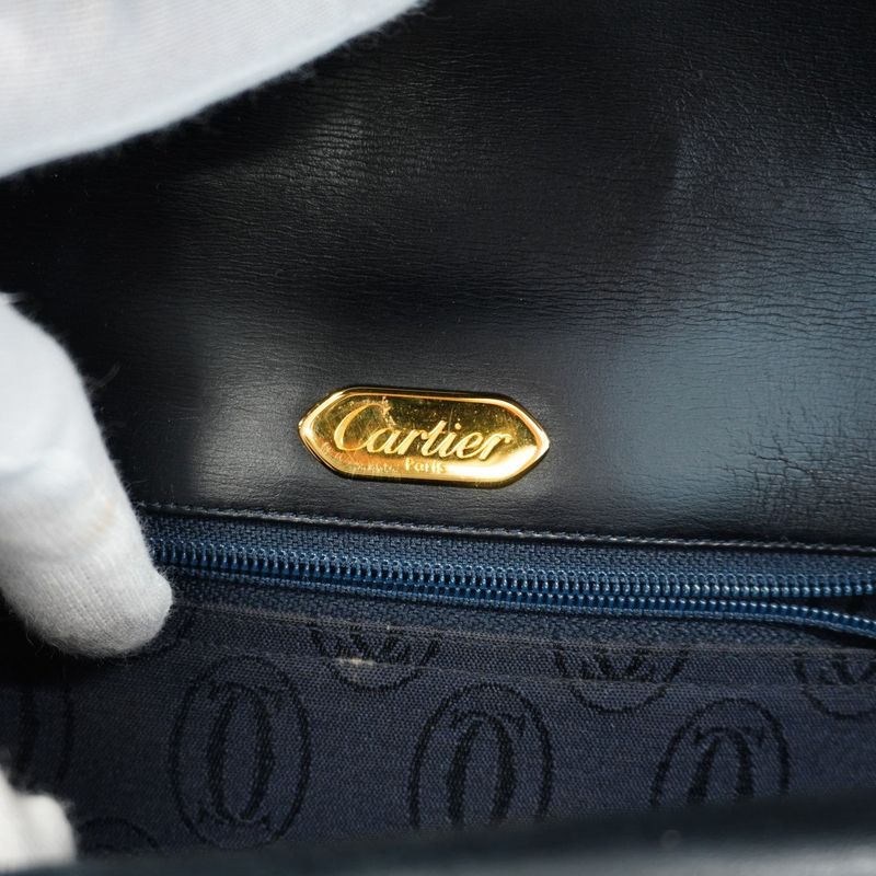 Cartier Shoulder Bag Sapphire Leather Black Gold Hardware Ladies