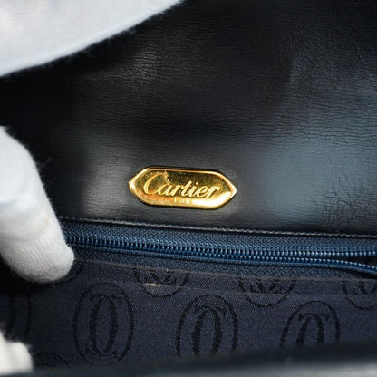 Cartier Shoulder Bag Sapphire Leather Black Gold Hardware Ladies