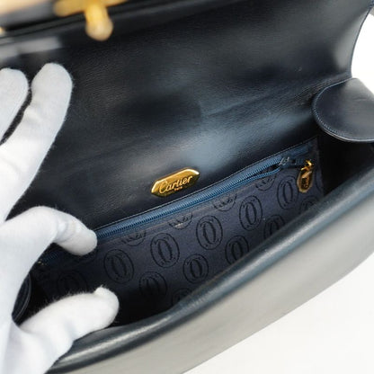 Cartier Shoulder Bag Sapphire Leather Black Gold Hardware Ladies