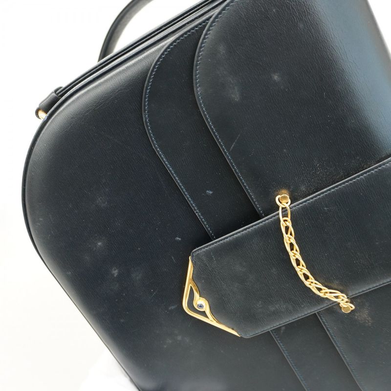 Cartier Shoulder Bag Sapphire Leather Black Gold Hardware Ladies