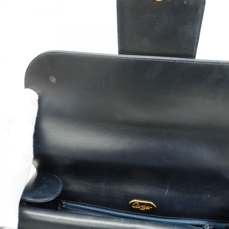 Cartier Shoulder Bag Sapphire Leather Black Gold Hardware Ladies