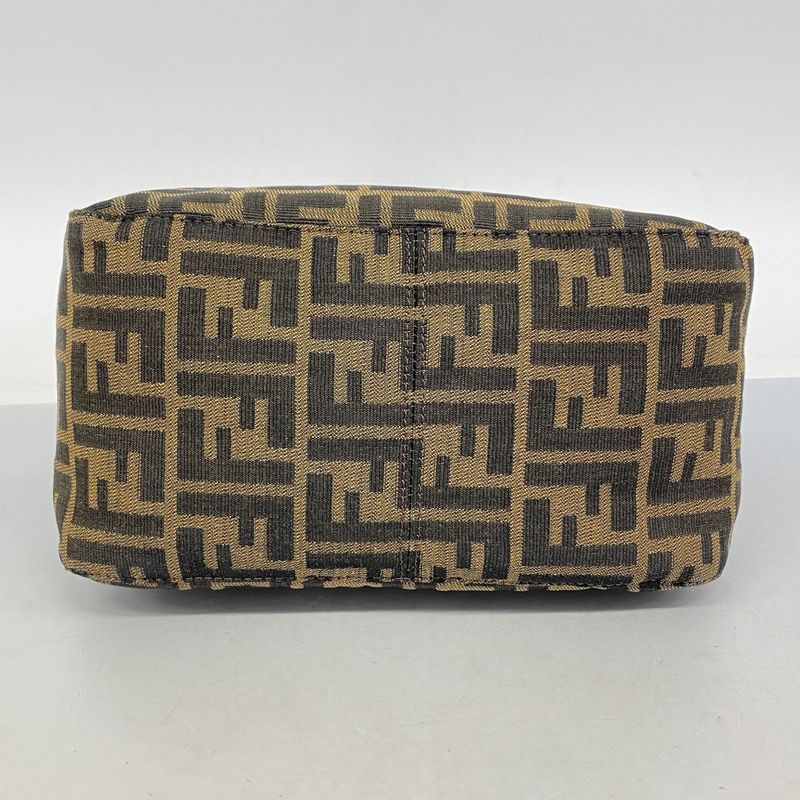 Fendi Handbag Zucca Nylon Canvas Brown Silver Hardware Women