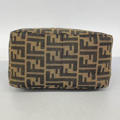Fendi Handbag Zucca Nylon Canvas Brown Silver Hardware Women