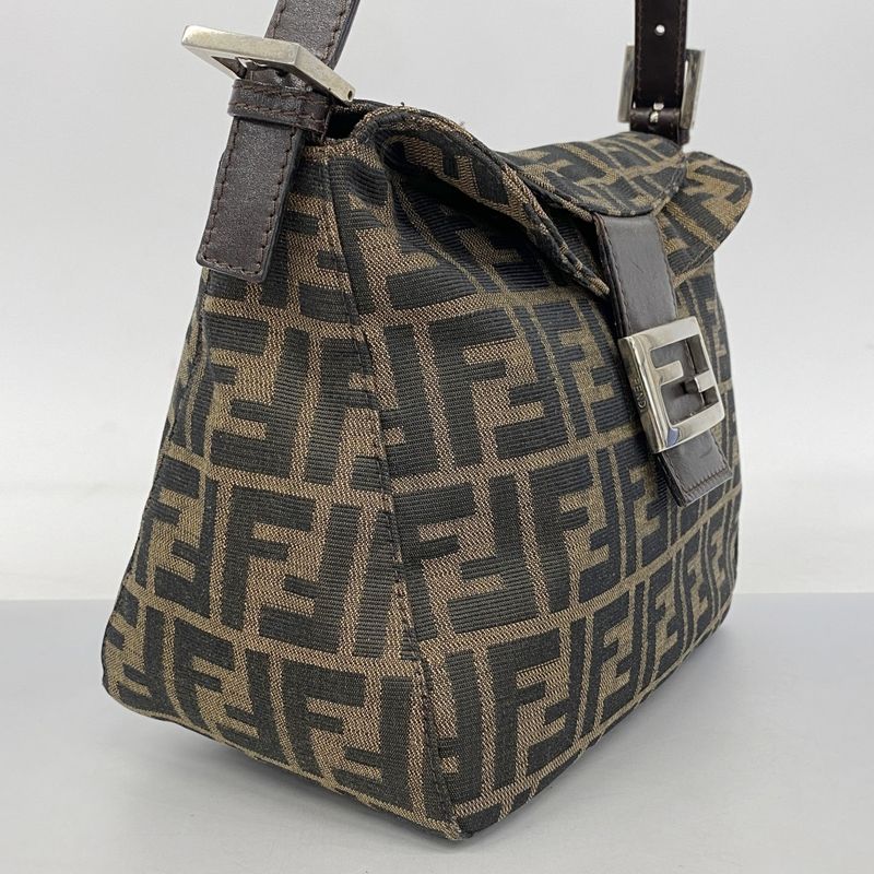 Fendi Handbag Zucca Nylon Canvas Brown Silver Hardware Women