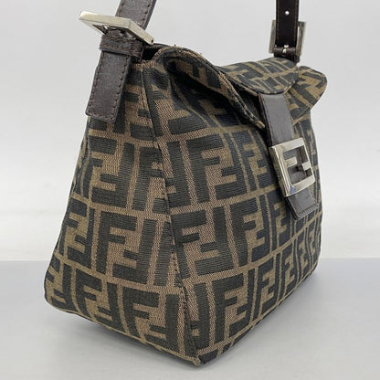 Fendi Handbag Zucca Nylon Canvas Brown Silver Hardware Women