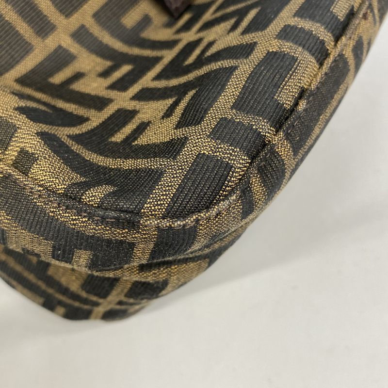 Fendi Handbag Zucca Nylon Canvas Brown Silver Hardware Women