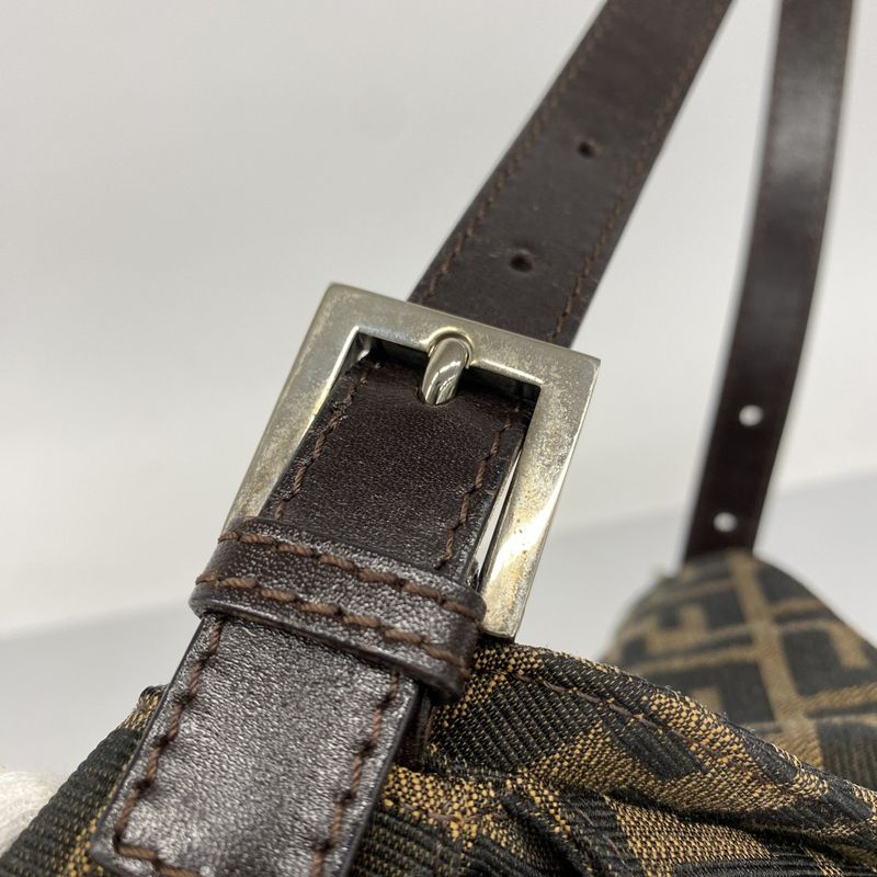 Fendi Handbag Zucca Nylon Canvas Brown Silver Hardware Women
