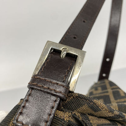 Fendi Handbag Zucca Nylon Canvas Brown Silver Hardware Women