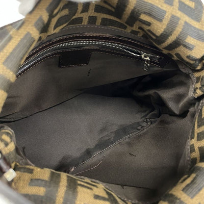 Fendi Handbag Zucca Nylon Canvas Brown Silver Hardware Women