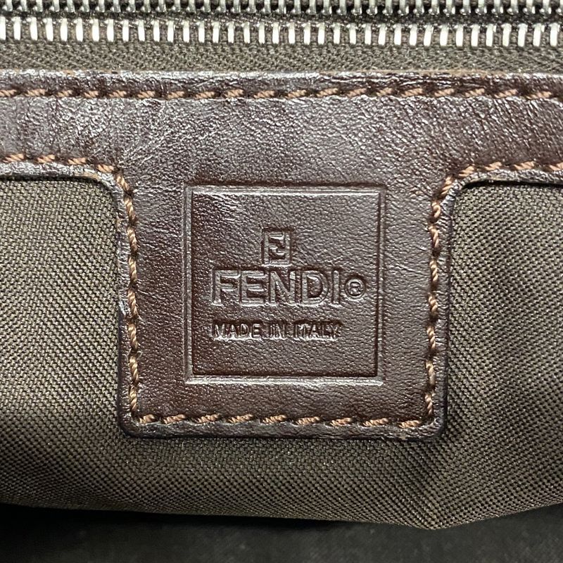 Fendi Handbag Zucca Nylon Canvas Brown Silver Hardware Women
