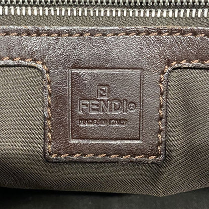 Fendi Handbag Zucca Nylon Canvas Brown Silver Hardware Women