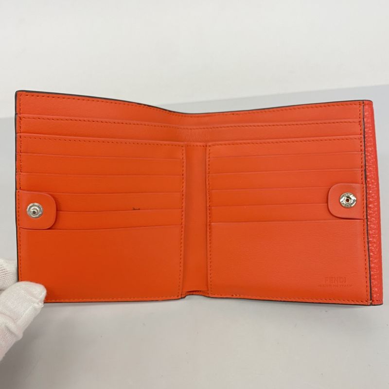 Fendi Wallet Peekaboo Leather Red Silver Hardware Women's