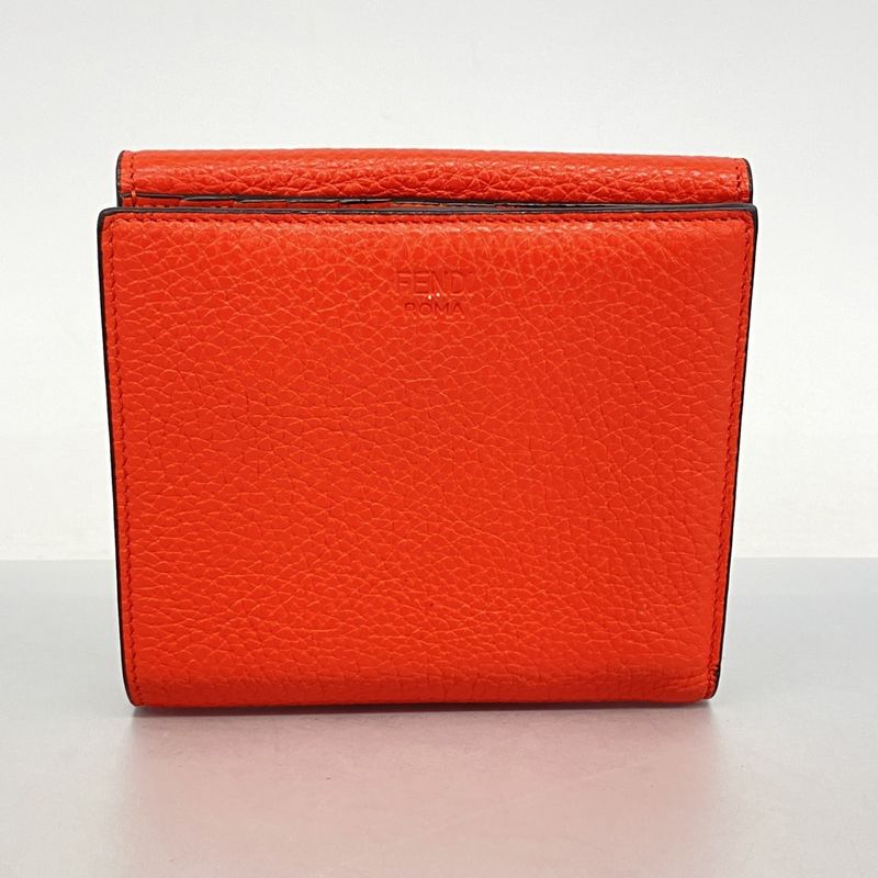 Fendi Wallet Peekaboo Leather Red Silver Hardware Women's